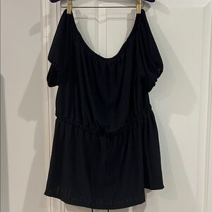 Lane Bryant Navy Blue Women's Off-Shoulder Blouson Top